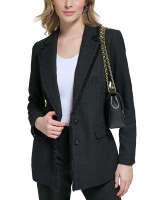 KARL LAGERFELD PARIS - Petite Tweed Frayed-Edge Blazer