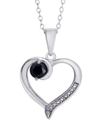 Macy's - Black Sapphire Open Heart 18" Pendant Necklace (1/3 ct. t.w.) in Sterling Silver