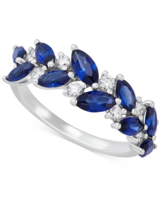 Grown With Love - Lab Grown Sapphire (2-1/5 ct. t.w.) & Lab Grown Diamond (1/3 ct. t.w.) Marquise Vine Ring in 14k White Gold