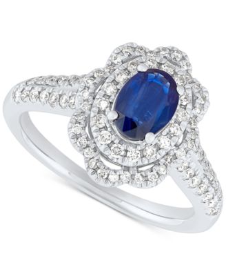 Macy's - Sapphire (7/8 ct. t.w.) & Diamond (1/2 ct. t.w.) Halo Engagement Ring in 14k White Gold
