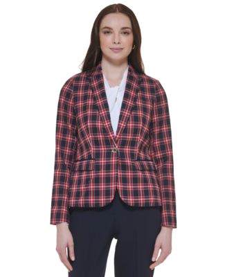 Tommy Hilfiger - Women's Plaid-Print Elbow-Patch Blazer
