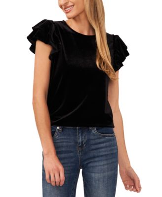CeCe - Women's Velvet Flutter-Sleeve Top