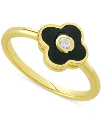 Giani Bernini - Cubic Zirconia & Black Enamel Clover Ring in 14k Gold-Plated Sterling Silver