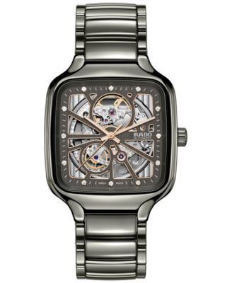Rado - Unisex Swiss Automatic True Square Open Heart Diamond (1/10 ct. t.w.) Gray Ceramic Bracelet Watch 38mm