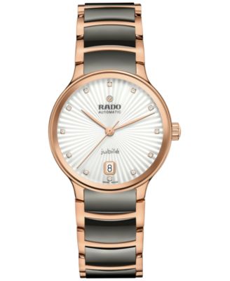 Rado - Women's Swiss Automatic Centrix Diamond Accent Black Ceramic & Rose Gold PVD Stainless Steel Bracelet Watch 35mm
