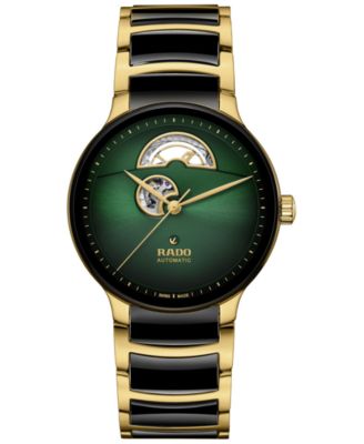 Rado - Unisex Swiss Automatic Centrix Open Heart Black Ceramic & Gold PVD Stainless Steel Bracelet Watch 40mm