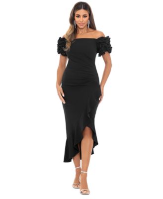XSCAPE - Petite Off-the-Shoulder Ruffle-Sleeve Midi Dress