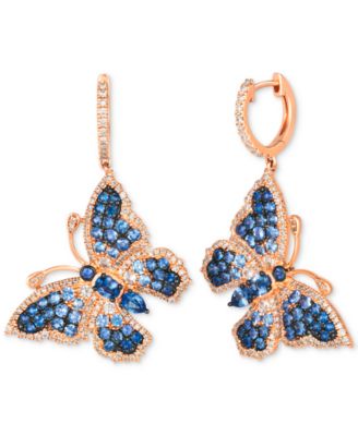 Le Vian - Multi-Sapphire (3-1/4 ct. t.w.) & Diamond (7/8 ct. t.w.) Butterfly Drop Earrings in 14k Rose Gold
