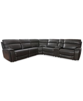 Furniture - 132.5" 6-Pc. Leather Sectional with 2 Power Recliners and Console
