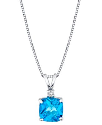 Macy's - Blue Topaz (1-3/4 ct. t.w.) & Diamond Accent Cushion Drop 18" Pendant Necklace in 14k White Gold