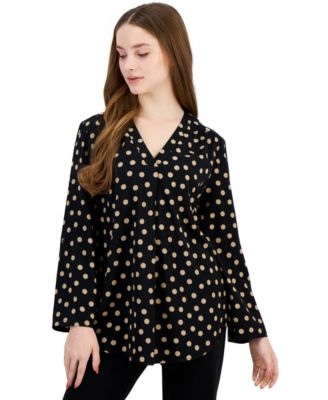 AK Anne Klein - Petite Polka-Dot Pleated Tunic
