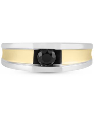 Macy's - Men's Black Diamond Concave Ring (1/2 ct. t.w.) in Sterling Silver & 14k Gold-Plate