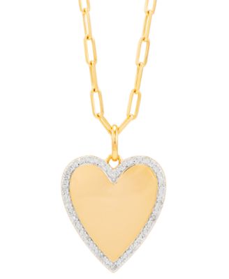 Macy's - Diamond Polished Heart Paperclip Link Pendant Necklace (1/10 ct. t.w.) in 14k Gold-Plated Sterling Silver, 16" + 4" extender