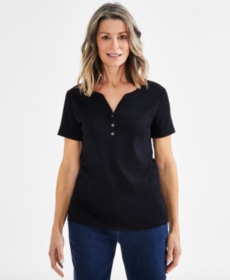 Style & Co - Women's Short-Sleeve Cotton Henley Top