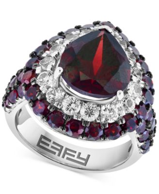 EFFY Collection - Garnet (7-1/3 ct. t.w.) & White Topaz (1-1/2 ct. t.w.) Pear Halo Ring in Sterling Silver