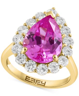 EFFY Collection - Lab Grown Pink Sapphire (5-5/8 ct. t.w) & Lab Grown Diamond (1-1/3 ct. t.w.) Halo Ring in 14k Gold