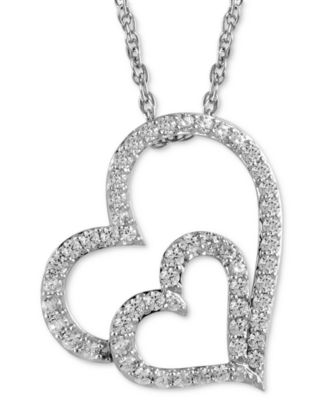 Macy's - Diamond Heart-in-Heart 18" Pendant Necklace (1/2 ct. t.w.) in 10k White Gold
