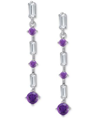 Macy's - Amethyst (5/8 ct. t.w.) & Lab-Grown White Sapphire (1-1/3 ct. t.w.) Linear Drop Earrings in Sterling Silver