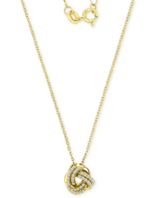 Macy's - Cubic Zirconia Love Knot Pendant Necklace in 14k Gold-Plated Sterling Silver, 18" + 2" extender