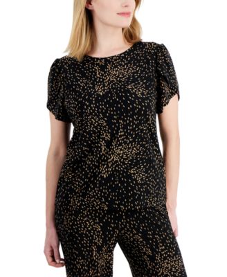 AK Anne Klein - Petite Crewneck Short-Sleeve Printed Top
