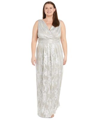 R & M Richards - Plus Size Jacquard Embellished Pleated Gown