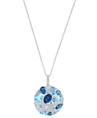EFFY Collection - Multi-Gemstone Mixed-Cut Cluster Disc 18" Pendant Necklace (5-5/8 ct. t.w.) in 14k White Gold