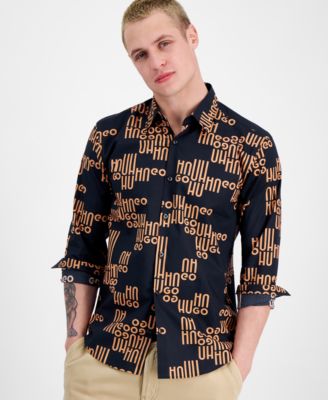 Hugo Boss - Men's Ermo 10263113 01 Slim-Fit Logo-Print Button-Down Shirt