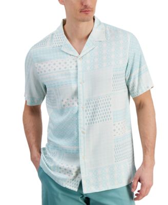 Club Room - Men's Patchwork Geo-Print Resort Camp Shirt