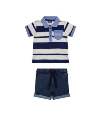 GUESS - Baby Boy Short Sleeve Polo and Denim Short Set