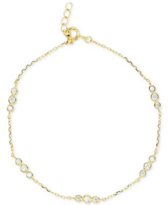 Macy's - Cubic Zirconia Bezel Trios Chain Link Bracelet in 14k Gold-Plated Sterling Silver