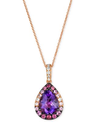 Le Vian - Multi-Gemstone (2-1/5 ct. t.w.) & Nude Diamond (1/6 ct. t.w.) Pear Halo Adjustable 20" Pendant Necklace in 14k Rose Gold