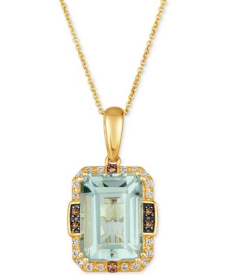 Le Vian - Mint Julep Quartz (6-3/4 ct. t.w.) & Diamond (1/4 ct. t.w.) Halo Adjustable 20" Pendant Necklace in 14k Gold