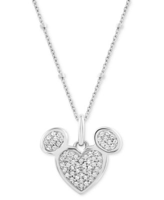 Wonder Fine Jewelry - Diamond Cluster Mickey Mouse Heart 18" Pendant Necklace (1/6 ct. t.w.) in Sterling Silver