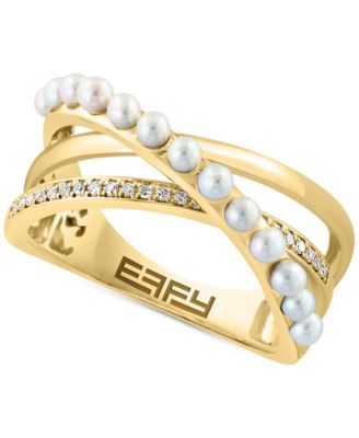 EFFY Collection - Freshwater Pearl (2mm) & Diamond (1/10 ct. t.w.) Crossover Statement Ring in 14k Gold