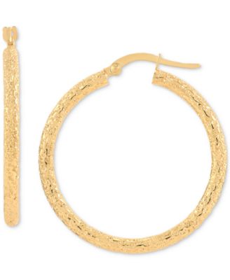 Italian Gold - Textured Tube Medium Hoop Earrings in 10k Gold, 1.2"