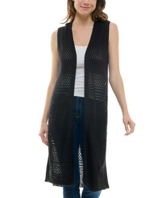 Ultra Flirt - Juniors' Open-Knit Pointelle Duster Sweater Vest