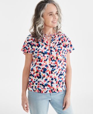 Style & Co - Women's Seersucker Split-Neck Top