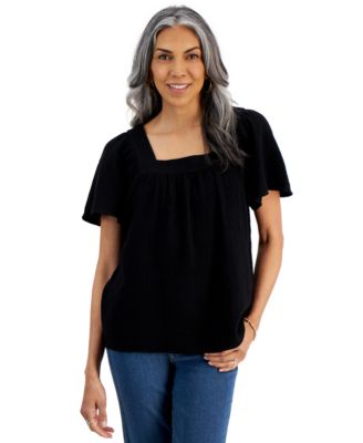 Style & Co - Petite Cotton Square-Neck Raglan-Sleeve Top