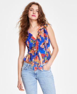 GUESS - Women's Rossella Printed Ruffled Top
