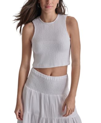 DKNY Jeans - Women's Cropped Smocked Cotton Tank Top