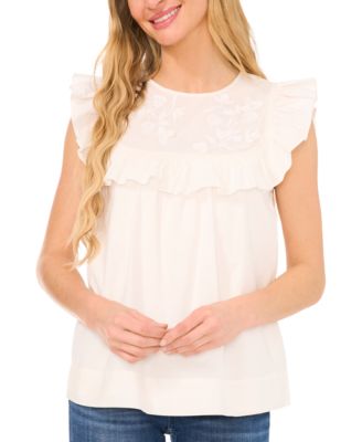CeCe - Women's Ruffled Embroidered Blouse