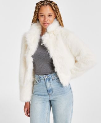 Maralyn & Me - Juniors' Cropped Faux-Fur Long-Sleeve Coat