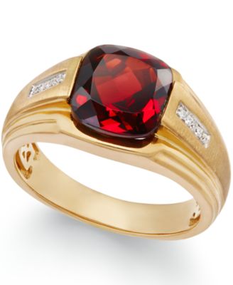 Macy's - Men's Garnet (5 ct. t.w.) and Diamond Accent Ring in 10k Gold