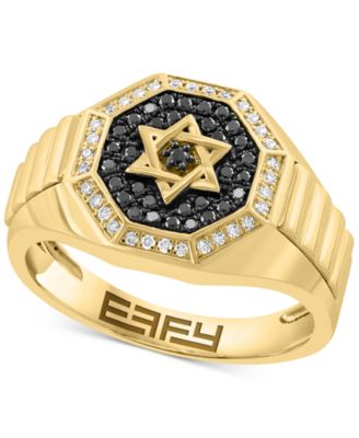 EFFY Collection - Men's Black & White Diamond Star of David Halo Cluster Ring (1/3 ct. t.w.) in 14k Gold
