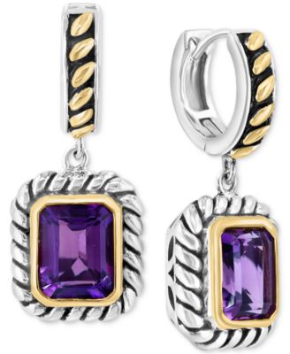 EFFY Collection - Amethyst Rope Frame Dangle Hoop Earrings (4-1/3 ct. t.w._ in Sterling Silver & Gold-Plate