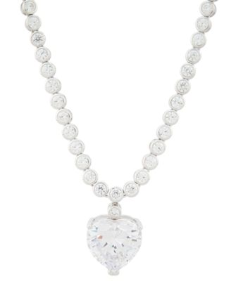 Arabella - Cubic Zirconia Heart & Bezel-Set 18" Pendant Necklace in Sterling Silver