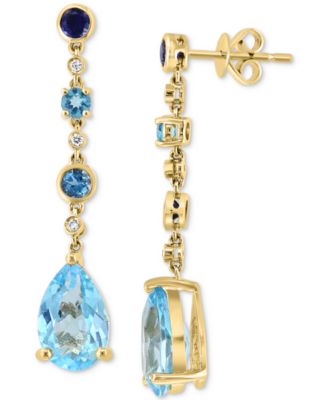 EFFY Collection - Multi-Gemstone (5-5/8 ct. t.w.) & Diamond (1/20 ct. t.w.) Linear Drop Earrings in 14k Gold