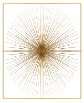 CosmoLiving - Gold Metal Starburst Large 3D Wall Decor with Square Frame, 36" x 3" x 36"