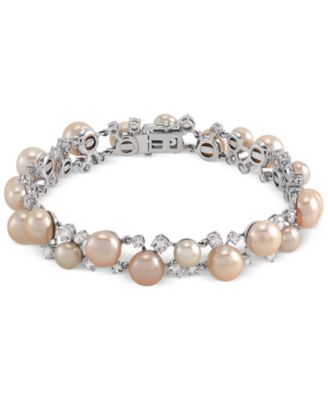 Arabella - Freshwater Pearl (6 - 8-1/2mm) & Cubic Zirconia Link Bracelet in Sterling Silver