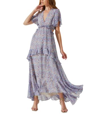 ASTR the Label - Cherli Ruffled Lace-Up Cutout-Back Maxi Dress